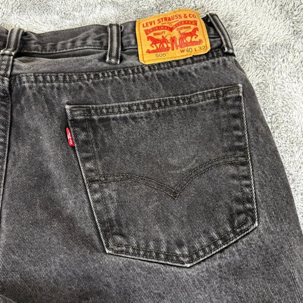 Levis 505 Regular Fit Straight Leg Jeans Faded Black Denim Mens 40x32